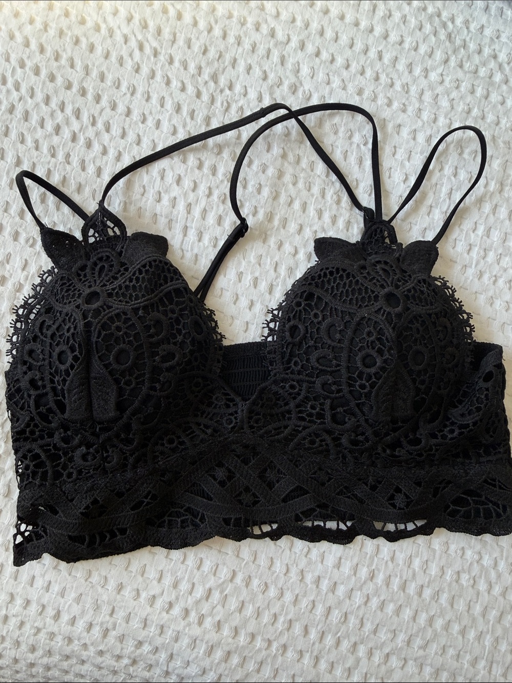 Black Lace Bralette with Floral Crochet Detail